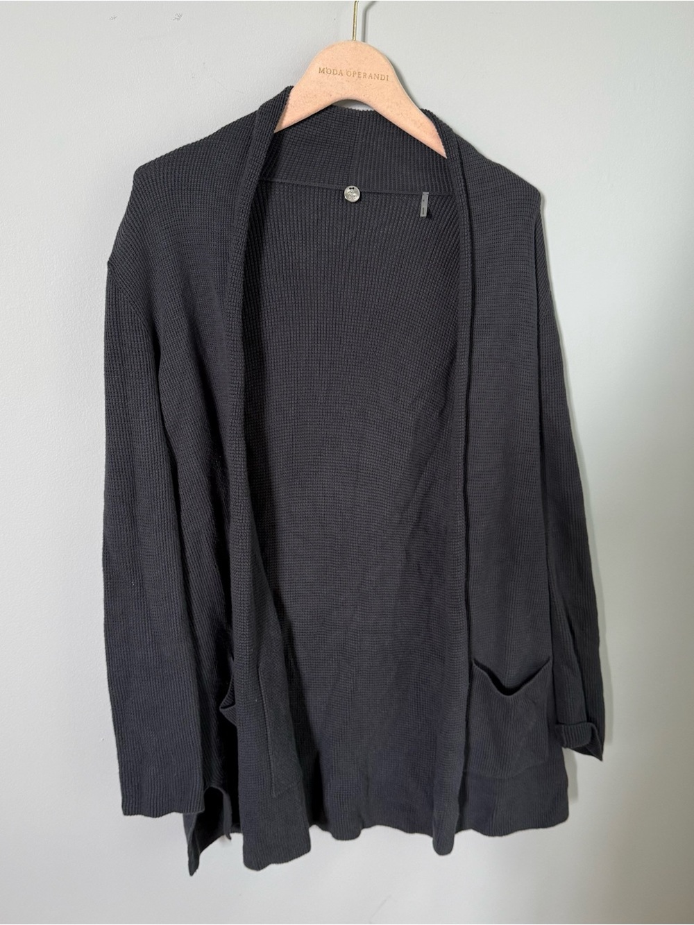 Margaret O'Leary Gray Ribbed Open Cardigan